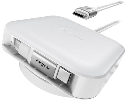 Fasgear USB C-kabel 60 W, infällbar, 1,4 m, utdragbar enkelsidig, PD/PPS, laddningskabel, snabbladdningskabel, 360° rotation till bord, kompakt design, USB C-laddningskabel för i-Phone16/17 Pro Max