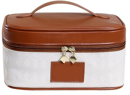 Borsa di grande capacità per la conservazione dei cosmetici, astuccio da viaggio in PU con design impermeabile, elegante organizer per articoli da toeletta, skincare e cosmetici,