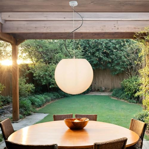 Licht-Erlebnisse Außenpendelleuchte Kunststoff Weiß IP65 Garten Terrasse B:45 cm E27 bis 60 Watt Zeitlos gemütlich blendarme Hängelampe Balkon CUMULUS