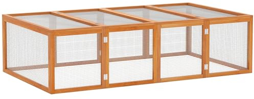 PawHut Clapier Cage à Lapins extérieur intérieur 2 Portes supérieures 181L x 100l x 48H cm Bois Massif Marron