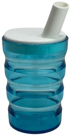 ATC Handels GmbH Rillenbecher, ergonomischer Trinkbecher, Griffbecher mit innovativem Trinkdeckel für kontrollierte Flüssigkeitsaufnahme (blau, grün, pink, transparent) (blau)