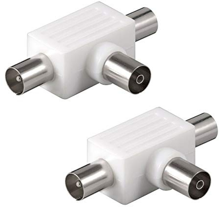 2 Stück Koax T-Adapter Koaxial Antennenverteiler 2X Stecker > 1x Kupplung IEC TV SAT