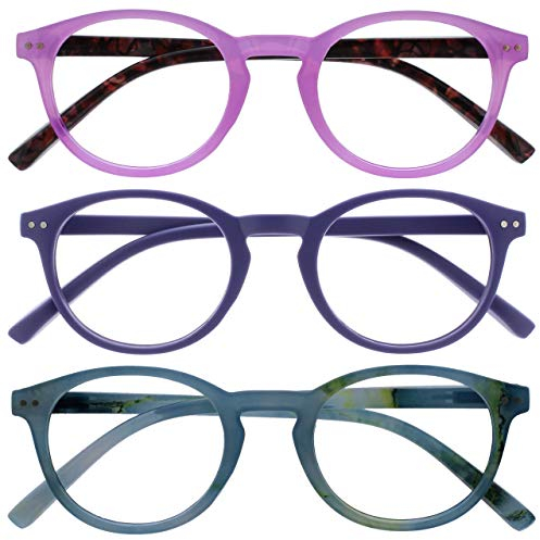 OPULIZE Zen 3 Pacco Occhiali Da Lettura Rosa Porpora Turquoise Blu Piccolo Uomo Donna RRR24-45Q +1,50