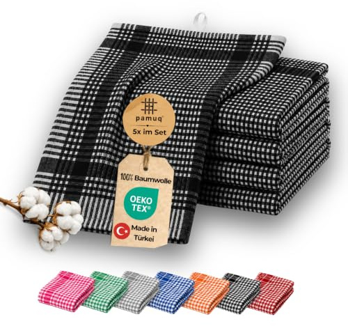pamuq Geschirrtücher 100% Baumwolle - Küchentücher 45x65 cm - saugstarke Geschirrhandtücher Oeko-TEX Zertifiziert - Küchenhandtücher - Spültücher - Gastronomiequalität aus der Türkei