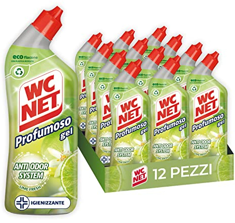 Wc Net - Profumoso Gel, Detergente Liquido per Sanitari, Prevenzione Calcare e Igienizzante per WC, Essenza Lime Fresh, 700 ml x 12 confezioni