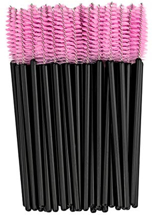 PROFICO 50 Stück Wimpernbürsten Einweg Wimpern Bürste Wimpernbürstchen Set Mascara Bürste Mascara Applicator Wimpernbürste für Wimpernverlängerung Schwarz - Rosa
