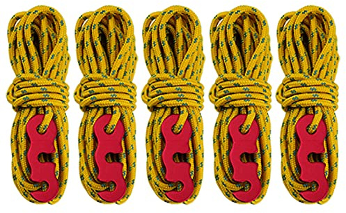 5 Pcs 13ft Reflective Guyline with Tent Rope Tensioners High-Strength Tent Paracord Awning Aluminum Cord Adjuster Kit for Camping Hiking Travelling Outdoor Activities Accessories 0.16 Thick