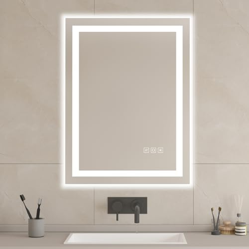 furduzz Badspiegel mit Beleuchtung, 80x60 cm Wandspiegel LED Badspiegel, Badezimmerspiegel mit Touch-Schalter Einstellbares Licht und helligkeit Antibeschlag dimmbare Speicherfunktion