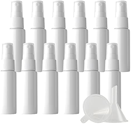 ZEOABSY 48 Piezas 20ml Botella de Spray Vacía Plástico Blanco Atomizador de Viaje Conjunto de Botellas, con Pulverizador de Niebla Fina Blanco para Perfume Agua 4 Embudos