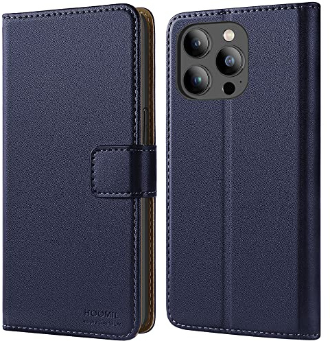 HOOMIL Handyhülle für iPhone 13 Pro, Premium Leder Klappbar Hülle, mit Kartenfach & Standfunktion, Unterstützt Kabelloses Laden - Blau