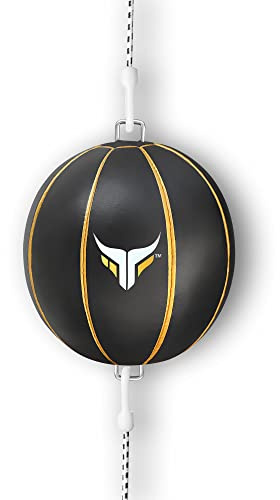 Mytra Fusion Double End Speed - Sacca in vera pelle MMA Training Punching Boxing Speed di Ball (Black/Gold)