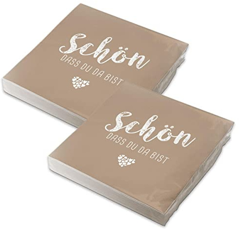 itenga Servietten Schön dass du da bist 30 x 30cm 3-lagig 40 Stück für Kommunion Konfirmation Hochzeit Taufe und andere Feiern (latte macchiato)