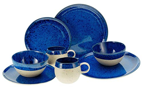 CreaTable, 23636, Serie Deep Blue Sea, 8-teiliges Geschirrset für 2 Personen, Kombiservice aus Steinzeug, spülmaschinen- und mikrowellengeeignet, Made in Europe