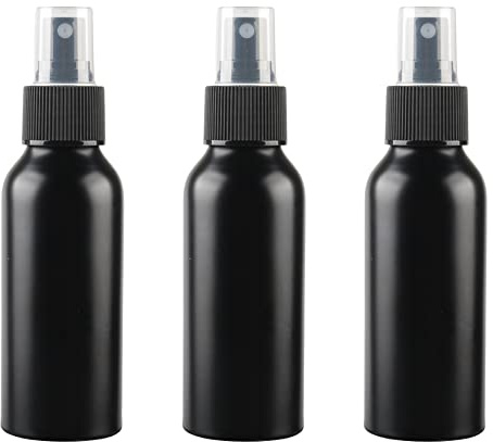 ZEOABSY 3 Pièces Portable Vide 100 ml Noir Pulvérisateur en Aluminium Flacon Bouteille Vaporisateur avec noire pour l'eau l'alcool Parfum Cosmétique Voyage Rechargeable, Entonnoir