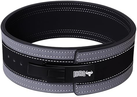 IBRO Powerlifting-Gürtel mit Hebel, 13 mm, extrem strapazierfähig, echtes Leder, Kniebeugen, Kreuzheben, Bodybuilding, Gewichtheben, IPF, Powerlifting, Strongman für Herren, 13 mm, Grauschwarz, Größe