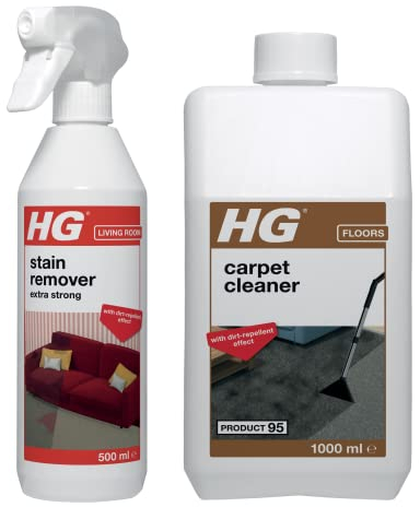 HG Stain Remover Extra Strong, Carpet & Upholstery Stain Spray, Effective Stain Remover For Nearly All Types of Fabrics, 500 ml (Pack of 1) + HG carpet cleaner 1L