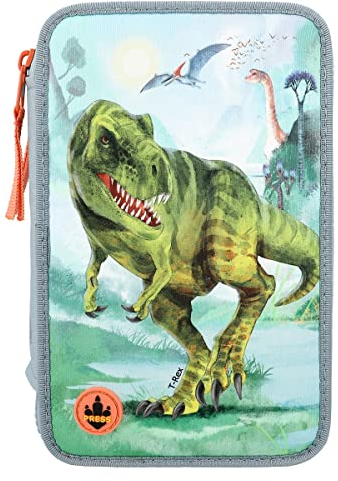 Depesche Dino World 12166-3-Fach Federtasche mit LED-Effekten, Dino World, grau