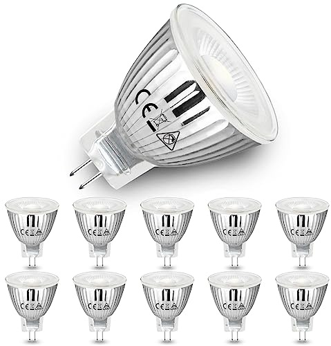 Allesgute MR11 GU4 Bombilla LED 12v Ac/Dc,5W 400LM MR11 Reflector Bombilla Blanco Cálido 3000k Reemplaza 45W Bombilla Halógena, GU4 LED 35mm Diámetro Foco Halogenas, 38 Grados, pack de 10