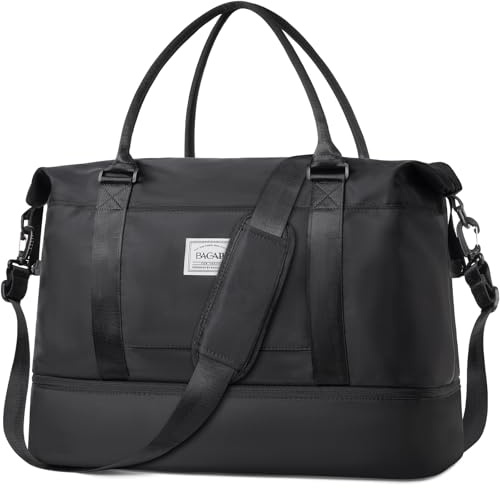 BAGAIL Travel Duffel Bag - Weekender, Overnight Gym Carry On Tote with Wet Pocket, Hospital Mom Bag for Labor and Delivery - Extra Large, Black