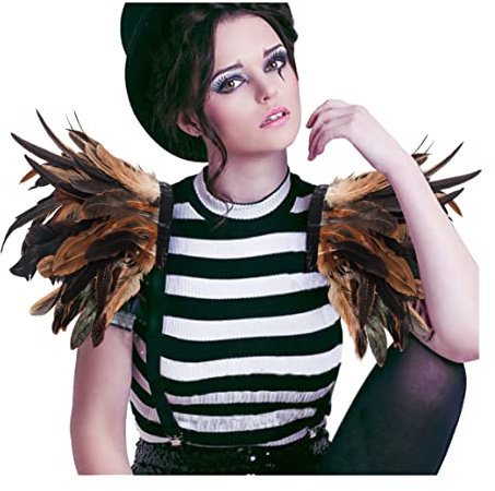 keland Damen Gothic Feder Epaulette Shrug Schulterflügel Schulterklappen Federkragen Halloween Cosplay Kostüm (Z-Braun)