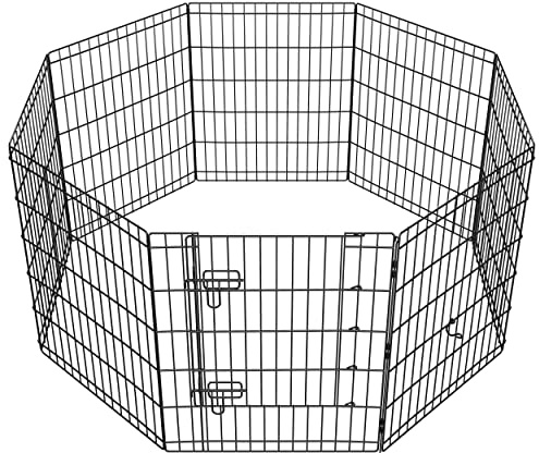 Yaheetech Metal Dog Pen for Puppy Indoor/Outdoor, 8 Panels, 76 cm H, Black | Foldable Puppy Pen, Solid Iron Metal, Adjustable Layout, Quick Setup, Compact Storage, for Training and Whelping