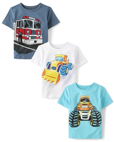 The Children's Place,Baby-Boys,and Toddler Vehicle Short Sleeve Graphic T-Shirts,multipacks,Firetruck/Digger/Truck 3-Pack,4T