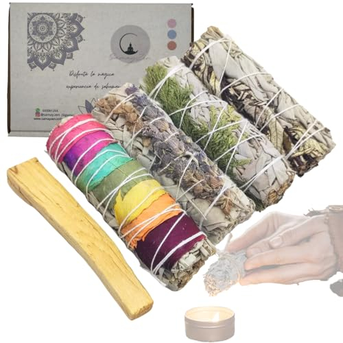 SAMAYZEN - Weißer Salbei, weißer Sinuata, Rute, lila Sinuata, Rosenblüten und Palo Santo - Natürliche Räucherung für Meditation und energetische Reinigung - Weißer Salbei