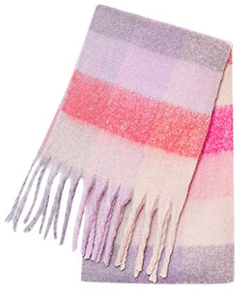 YCBMINGCAN Écharpe tissée en tricot pour femme avec motif à carreaux colorés et longues franges épaisses, écharpe chaude d'hiver bleue pour femme