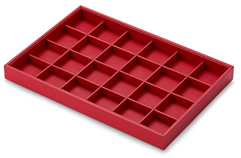 Papten Rot Leder Schmucktablett, Organizer 24 Fächer Schmucktablett | Schmuckaufbewahrung Schublade Schmuckeinsatz Organizer Schmuck Display, 35x24x3cm,Schmucktablett stapelbar