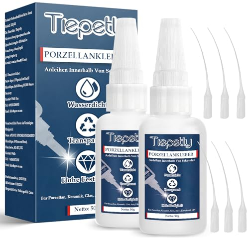 Sekundenkleber Extra Stark für Keramik 100g, Keramikkleber Transparent Wasserfest, Superkleber für Keramik, Porzellan, Kunststoff, Glas, Metall (Porzellankleber)