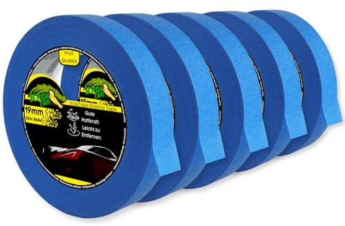 KrokTape Lot de 5 rubans adhésifs de masquage dorés - 19 mm x 50 m - Pour peindre, vernir, masquer - Bleu