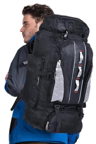 Wasserdichter Camping-Rucksack, wasserdichter Wanderrucksack, Reiserucksack, leichter Rucksack mit mehreren Taschen, für Outdoor-Sport, 100 l, für Damen und Herren, Schwarz , Consulte la descripción