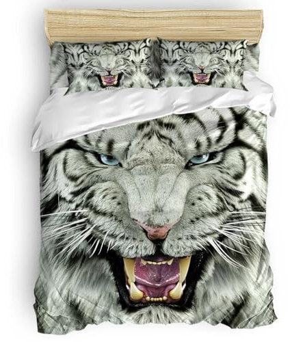 Weißer Tiger, Wilder, bequemer Bettbezug, Queen-Size-Schlafzimmerbett, luxuriöser Bettbezug, 135 x 200 cm + 40 x 80 cm x 2