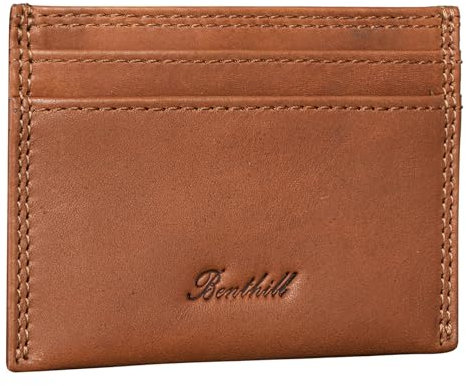 Benthill Kartenetui aus Echt Leder | Slim Mini Geldbörse für Damen & Herren | RFID Schutz - Kleines Portemonnaie, Farbe:Braun
