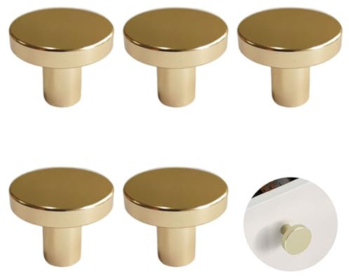 DALAETUS 5 Pezzi Ottone Manopole per Mobili, Maniglie in Ottone per Cassetti, Pomolo per Mobili Rotondo, Ideale per Armadi e Cassetti