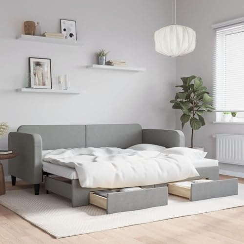 Sufrk Tagesbett Ausziehbar mit Schubladen Hellgrau 80x200 cm Tagesbett Ausziehbar Bett Mit Stauraum Bett Zum Ausziehen Bett Mit Schubladen Stoff - 3196847