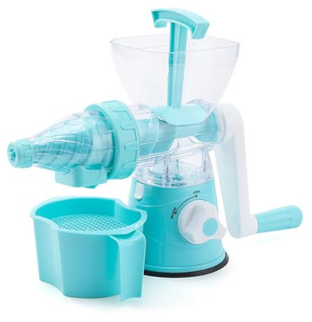 Portable Hand Juicer with Filter Bowl, Effortless Hand Masticating Juicer Machines, Orange Juicer Squeezer, Hand Citrus Juicer, Lemon Grape Juicer, Manual Juice Maker for Fruits and Vegetables (Blue)