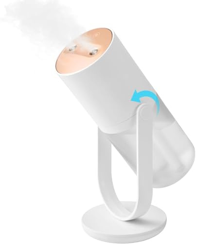 Aofesel Humidifier, 450ml Mini Wireless Desktop Cool Mist with 90° Rotatable Sprayer for Face, Plant, Home, Bedroom, Office, Rechargeable, 28dB Quiet, Night Light, 4-8 Working Hours, Auto-Off