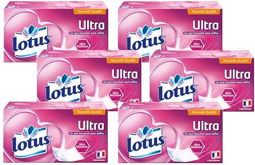 Lotus Ultra Résistant 432 Mouchoirs blanc en boîte (Lot de 6 Boîtes x 72 Mouchoirs) 4 épaisseurs pour plus de confort - Offre Spéciale