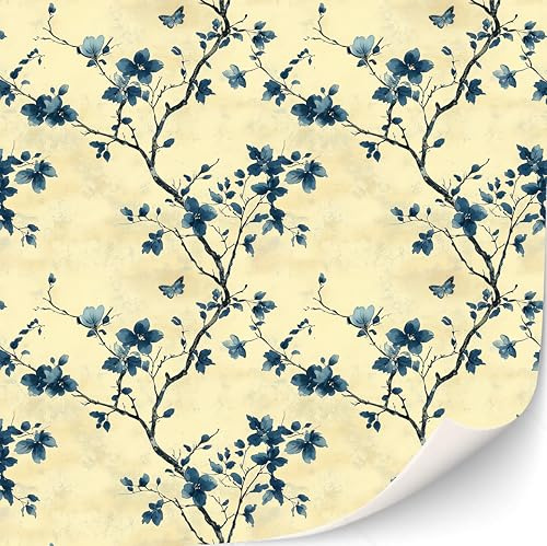 TexturKontor 3 Blatt Selbstklebende Tapeten für Puppenhäuser Maßstab 1:12 (Blaue Sepia Blumen)
