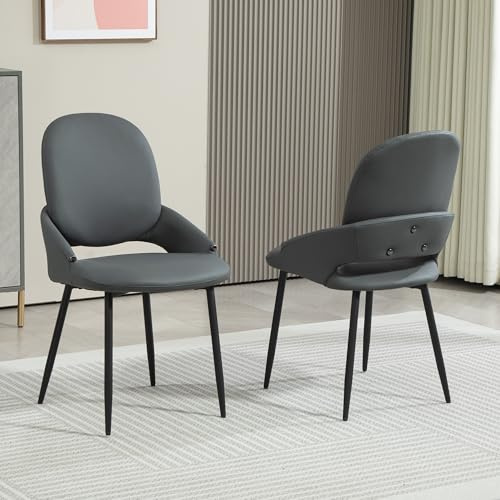 ALEAVIC Esszimmer Stuhl mit Armlehnen, Kunstleder Armlehnstuhl, Sessel Wohnzimmer, gepolsterter Office Chair mit schwarzen Metallbeinen (2, Grau)