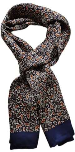 UK_Stone Herren-Schal aus 100 % reiner Seide, Vintage-Stil, klassisches Muster, doppellagig bedruckt, #4 Dunkelblau, Einheitsgröße