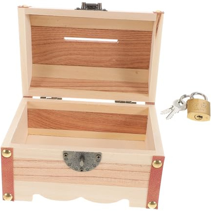 Toyvian Hucha de Madera Caja de Ahorro Decorativa Cerradura para Guardar Monedas y Billetes Diseño Sencillo y Funcional para Oficina y Dormitorio