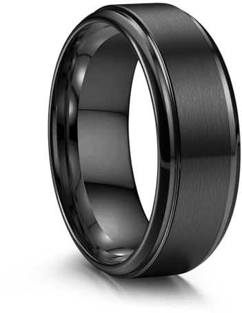 Jstyle Stainless Steel Wedding Rings for Men Women 8MM Mens Wedding Band Silver/Black/Gold Engagement Mens Rings, Matte Surface Polished Edge Men Ring Jewelry Comfort Fit Black Ring Size 10