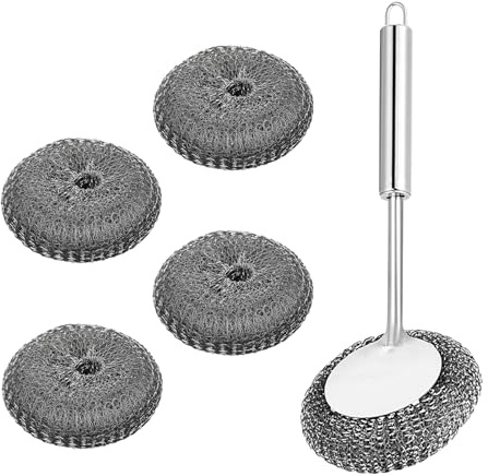 FUYTSUO Lot de 4 éponges en acier inoxydable avec poignée pour nettoyer la vaisselle, les poêles, les éviers, etc., pour dissoudre les taches tenaces dans la cuisine