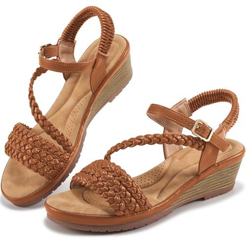 Aomigoct Wedge Sandals for Women Dressy: Comfortable Strappy Womens Platform Sandals - Casual Summer Wedding Walking Shoes