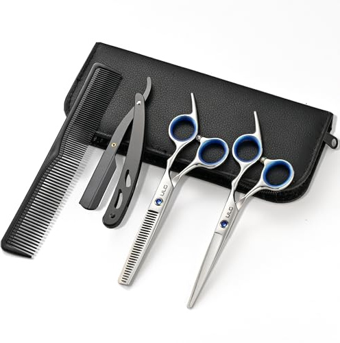 ULG Haarschneideschere Ausdünnungsschere Set Professionelle Friseurschere Texturierungssalon Rasierklingenschere Friseurset1 Pro 6,5 Zoll Silber