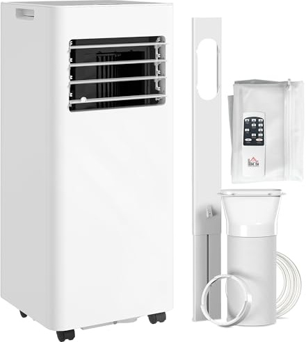 HOMCOM Aire Acondicionado Portátil 3 en 1 9000 BTU Enfriador Ventilador Deshumidificador 24,1 L/Día con Control Remoto Pantalla LED Temporizador 24h 2 Velocidades para Habitación 28m² Blanco