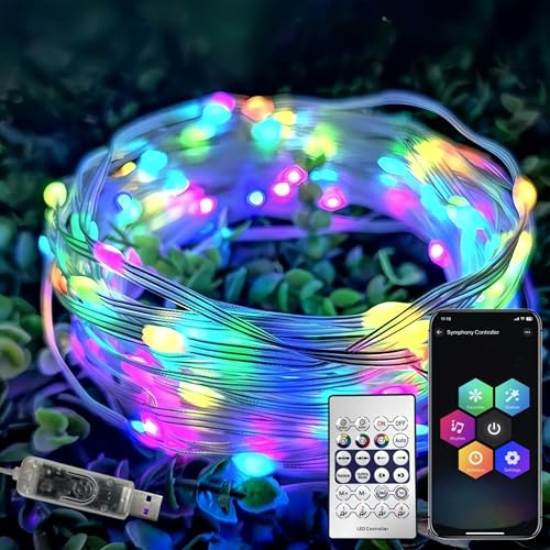 RGB LED Lichterkette 5M (200+ Farben),USB Plug in,Smart per App & Fernbedienung, Musiksync, Timer, wasserfest,für Weihnachten,Hochzeit,Deko,Party
