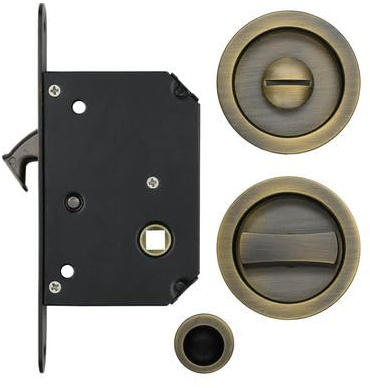 Kooples Hardware Sliding Door Lock Set – Privacy Lock for 35–45mm Timber Doors – Internal Pocket or Sliding Use (Antique Brass)